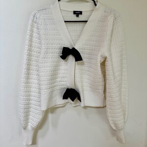 Express Cream Cardigan with Black Bow Details